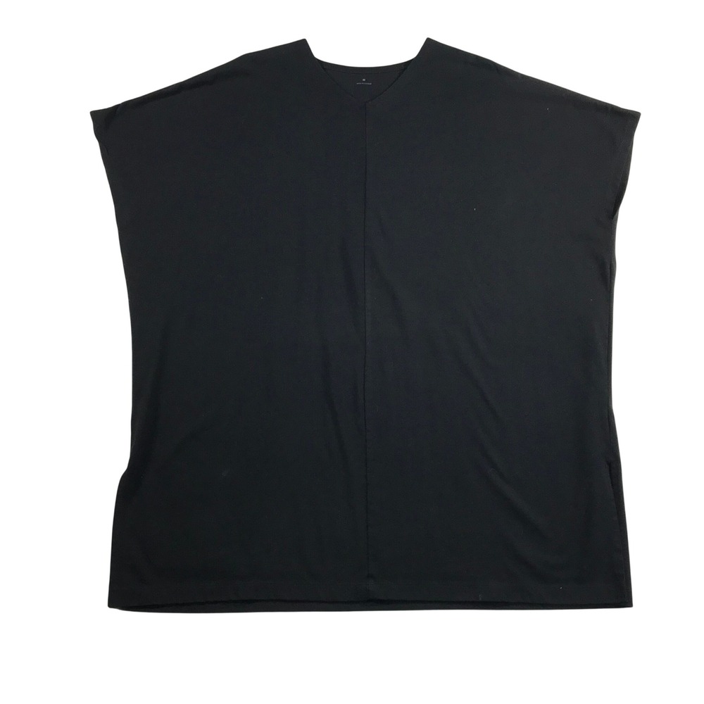 MUJI Black V-Neck Oversized Tunic Top Short Sleeve Cotton Blend Size M